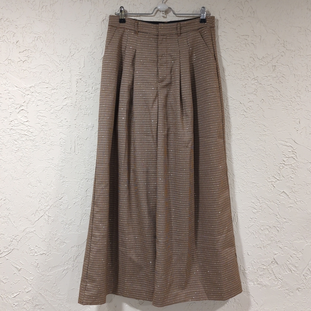 Maeve Harringbone Sequins Wide Leg Trouser Pants - Women's 12 Petite Academia